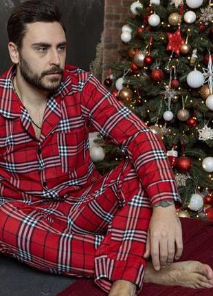 Пижама мужская парная в клетку красная s-3xl хлопковая для сна новогодняя7 фото