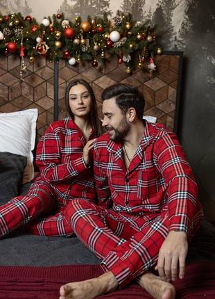 Пижама мужская парная в клетку красная s-3xl хлопковая для сна новогодняя5 фото