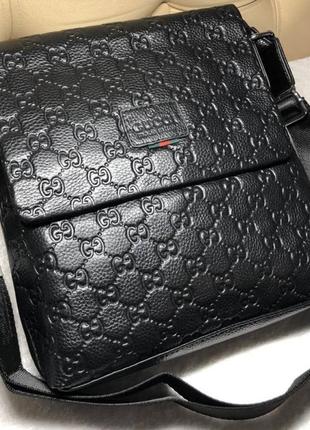 Мужская кожаная сумка gucci black1 фото