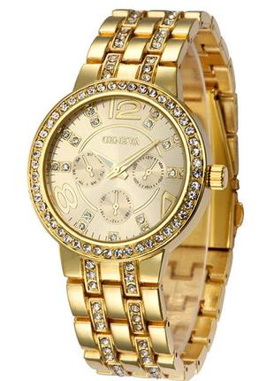 Жіночі годинники geneva gold, круглі, металеві, золотого кольору, захист від дощу, d c10 фото