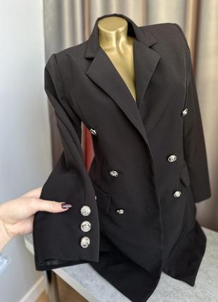 Жакет пиджак піджак чорний ґудзики подовжений двобортний3 фото