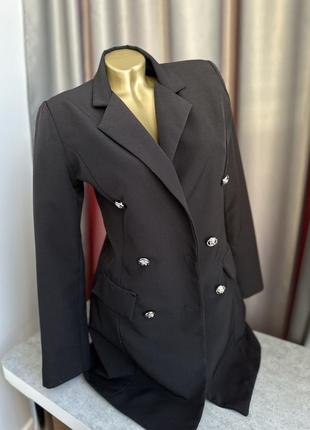 Жакет пиджак піджак чорний ґудзики подовжений двобортний1 фото