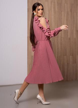 Темно-розовое плиссированное платье с сетчатыми вставками, размер xl2 фото