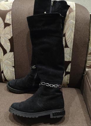 Натуральные кожаные замшевые сапоги ботфорды ботинки сапожки кожаные 34,35 размер сапоги