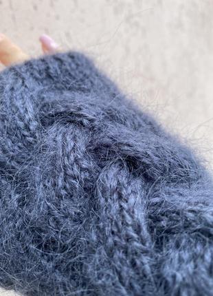 Мітенки пухнасті сині рукавички сірі мітенки без пальців2 фото