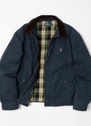 Polo ralph lauren vintage harrington plaid lined jacket in navy мужская куртка бомбер