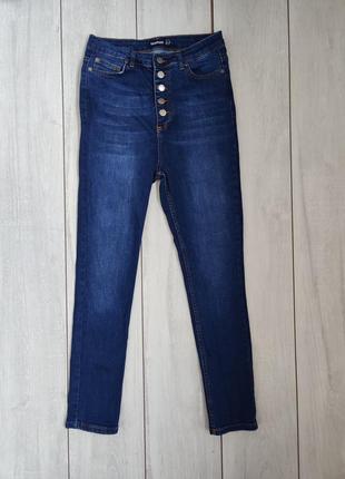 Синие джинсы скинни с пуговицами на высокой талии boohoo 10/м 381 фото