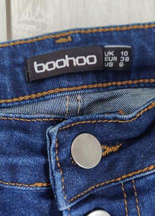 Синие джинсы скинни с пуговицами на высокой талии boohoo 10/м 382 фото