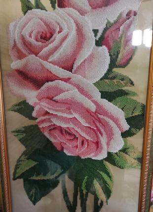 Картина нежные розы ручная вышивка бисером🌹🌹🌹2 фото