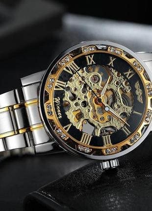 Механические часы winner naturale, мужские, с автоподзаводом, skeleton, защита от дождя device clock7 фото