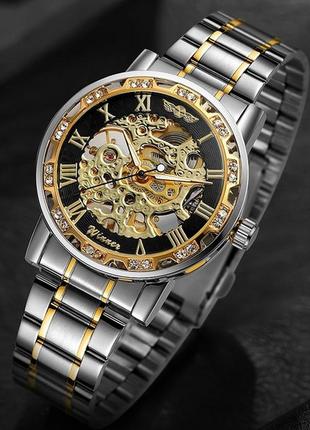 Механические часы winner naturale, мужские, с автоподзаводом, skeleton, защита от дождя device clock9 фото