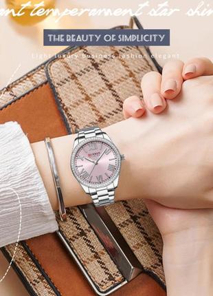 Женские часы curren silvia, классические, круглые, металические, quartz, минеральный, d c8 фото