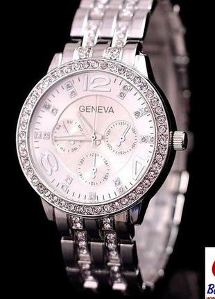 Жіночі годинники geneva silver, круглі, металеві, кварцові, захист від дощу, d c2 фото