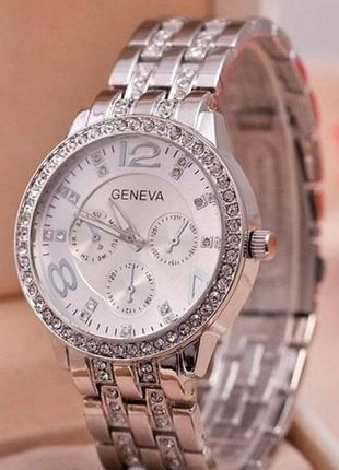 Жіночі годинники geneva silver, круглі, металеві, кварцові, захист від дощу, d c