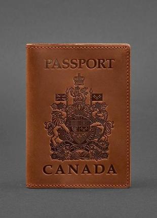 Шкіряна обкладинка для паспорта з канадським гербом світло-коричнева crazy horse4 фото