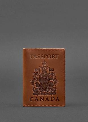 Шкіряна обкладинка для паспорта з канадським гербом світло-коричнева crazy horse