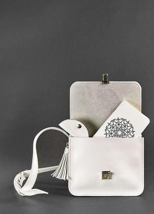 Шкіряна жіноча бохо-сумка лілу біла3 фото