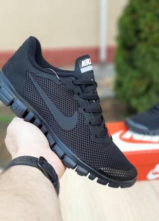 Мужские летние кроссовки nike free run 3.0 черные со шнурками