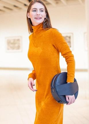 Шкіряна жіноча кругла сумка-рюкзак maxi темно-синя9 фото