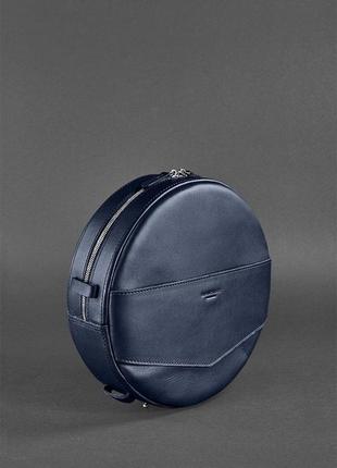 Шкіряна жіноча кругла сумка-рюкзак maxi темно-синя3 фото
