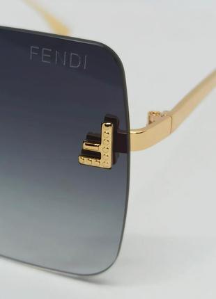 Окуляри в стилі fendi жіночі сонцезахисні великі безоправні сіро блакитний градієнт з золотим металом3 фото