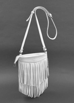 Шкіряна жіноча сумка з бахромою міні-кроссбоді fleco біла3 фото