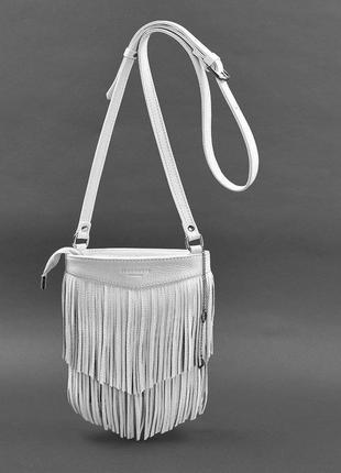 Шкіряна жіноча сумка з бахромою міні-кроссбоді fleco біла10 фото