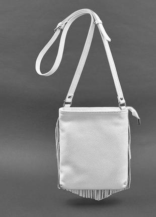 Шкіряна жіноча сумка з бахромою міні-кроссбоді fleco біла4 фото