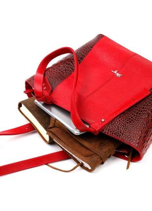 Деловая женская сумка с ручками karya 20875 кожаная красный8 фото