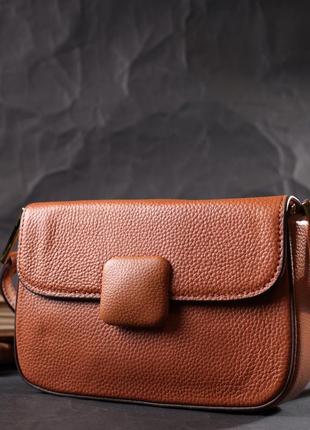 Модная сумка с жестким каркасом из натуральной кожи vintage 22390 коричневая8 фото