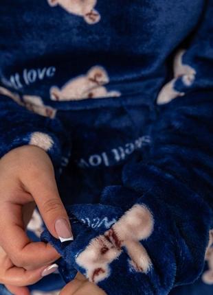 Піжама жіноча плюшева, колір синій,5 фото