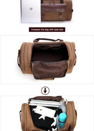 Дорожная сумка текстильная с карманом vintage 20193 коричневая7 фото