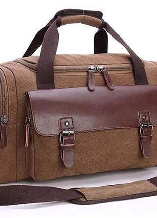 Дорожная сумка текстильная с карманом vintage 20193 коричневая5 фото