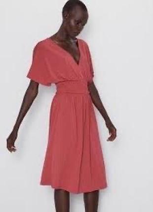 Zara платье миди с эластичным поясом3 фото