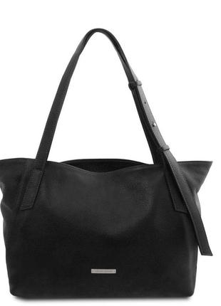 Мягкая кожаная женская сумка шоппер tuscany tl142230 (черный)