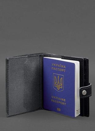Шкіряна обкладинка-портмоне на паспорт з гербом україни 25.0 чорна crazy horse2 фото