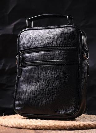 Вместительная мужская сумка кожаная 21271 vintage черная9 фото