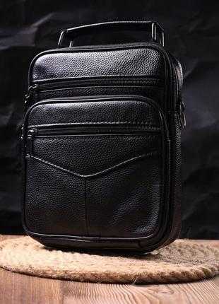 Вместительная мужская сумка кожаная 21271 vintage черная8 фото
