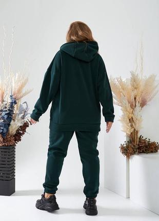 Спортивный теплый на флисе батник кашемир костюм брюки прямые джоггеры по фигуре кофта толстовка длинная худи кенгуру оверсайз воротник принт2 фото