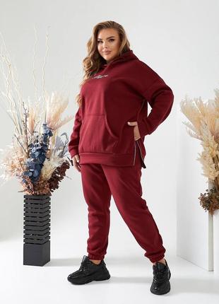 Спортивный теплый на флисе батник кашемир костюм брюки прямые джоггеры по фигуре кофта толстовка длинная худи кенгуру оверсайз воротник принт