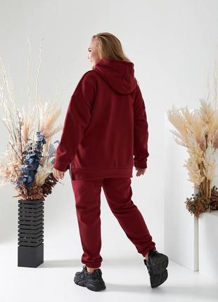 Спортивный теплый на флисе батник кашемир костюм брюки прямые джоггеры по фигуре кофта толстовка длинная худи кенгуру оверсайз воротник принт4 фото