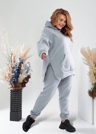 Спортивный теплый на флисе батник кашемир костюм брюки прямые джоггеры по фигуре кофта толстовка длинная худи кенгуру оверсайз воротник принт9 фото