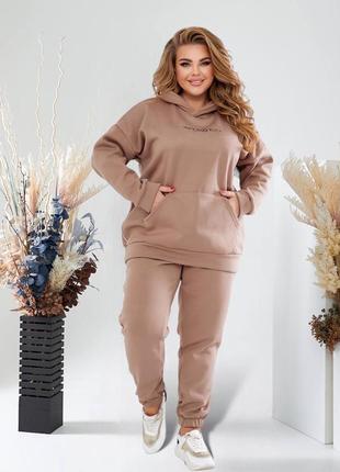 Спортивный теплый на флисе батник кашемир костюм брюки прямые джоггеры по фигуре кофта толстовка длинная худи кенгуру оверсайз воротник принт7 фото