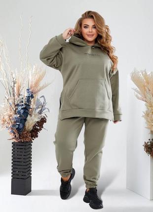 Спортивный теплый на флисе батник кашемир костюм брюки прямые джоггеры по фигуре кофта толстовка длинная худи кенгуру оверсайз воротник принт8 фото