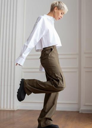 Бавовняні штани карго з кишенями прямі широкі штани з боковими кишенями2 фото