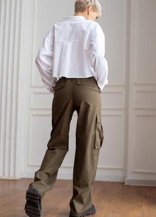Бавовняні штани карго з кишенями прямі широкі штани з боковими кишенями3 фото