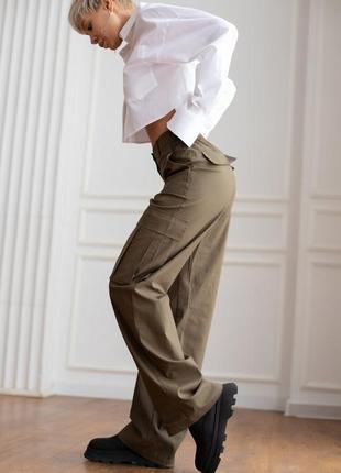 Бавовняні штани карго з кишенями прямі широкі штани з боковими кишенями7 фото