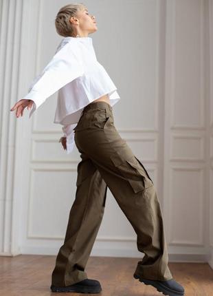 Бавовняні штани карго з кишенями прямі широкі штани з боковими кишенями9 фото