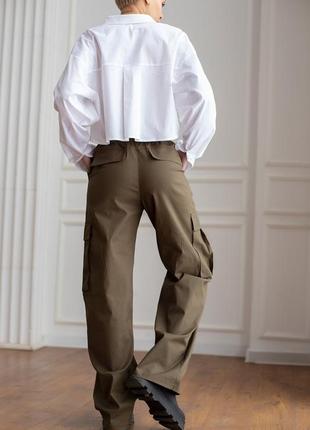 Бавовняні штани карго з кишенями прямі широкі штани з боковими кишенями8 фото