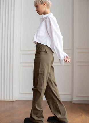 Бавовняні штани карго з кишенями прямі широкі штани з боковими кишенями10 фото